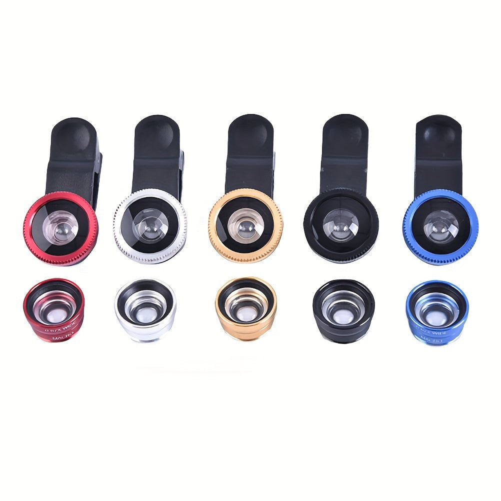 3-in-1 Universal Smartphone Camera Lens Kit, Fisheye, Wide Angle, Macro Lenses, Glass Material, Clip-On Mobile Photography Accessories