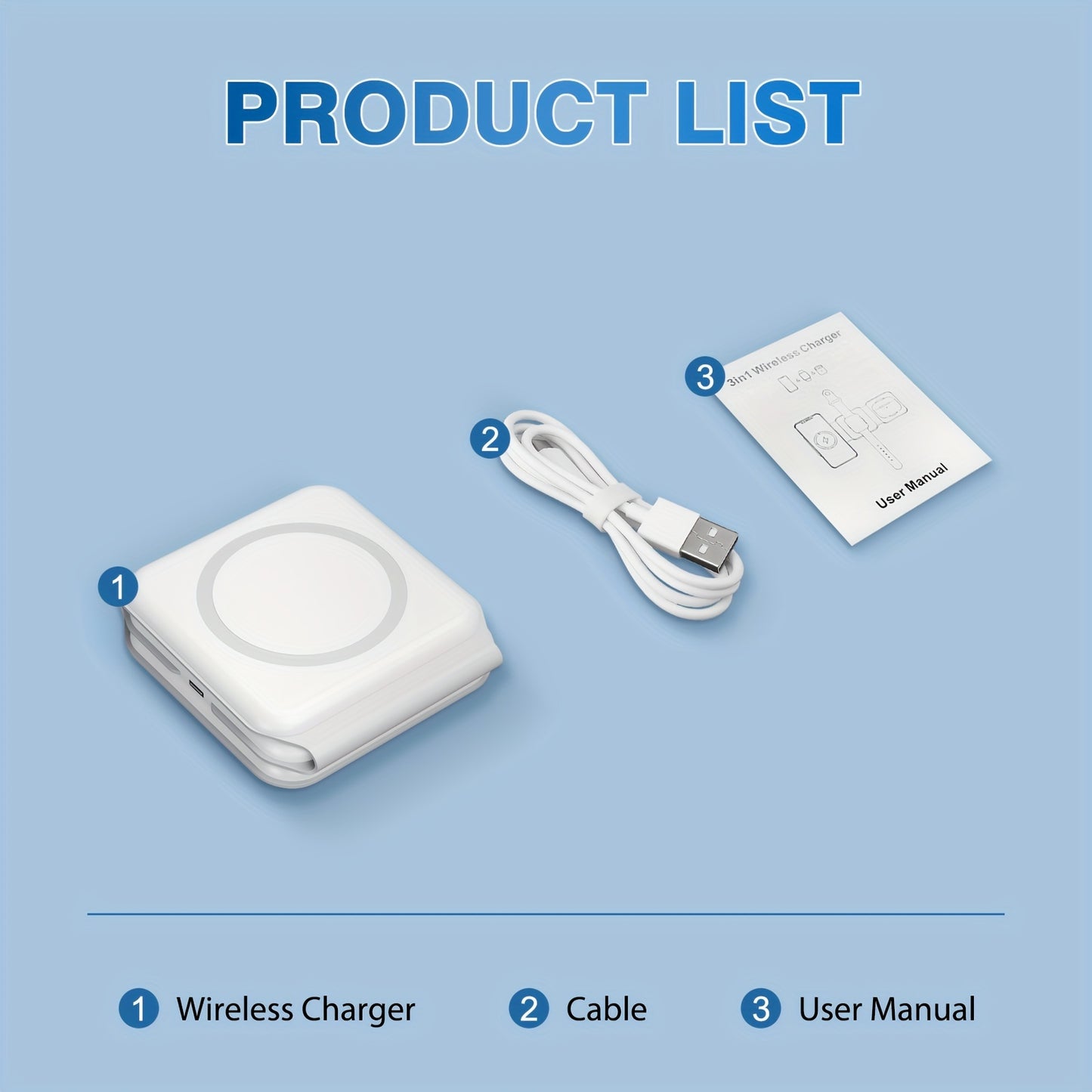 WLPower 3-in-1 Foldable Magnetic Wireless Charger Dock, Multi-Device Charging Station, For Iphone 16 15 14 13 12 11 8 Plus Pro Max Xs, For Airpods 3rd Gen, For IWatch 9 8 7 6 5 4 3 2 SE Ultra, For Samsung Galaxy S8 & S9, S20