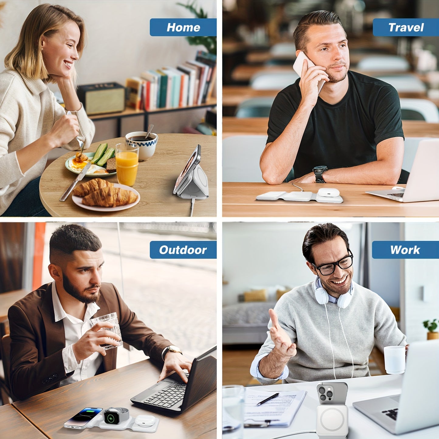 WLPower 3-in-1 Foldable Magnetic Wireless Charger Dock, Multi-Device Charging Station, For Iphone 16 15 14 13 12 11 8 Plus Pro Max Xs, For Airpods 3rd Gen, For IWatch 9 8 7 6 5 4 3 2 SE Ultra, For Samsung Galaxy S8 & S9, S20