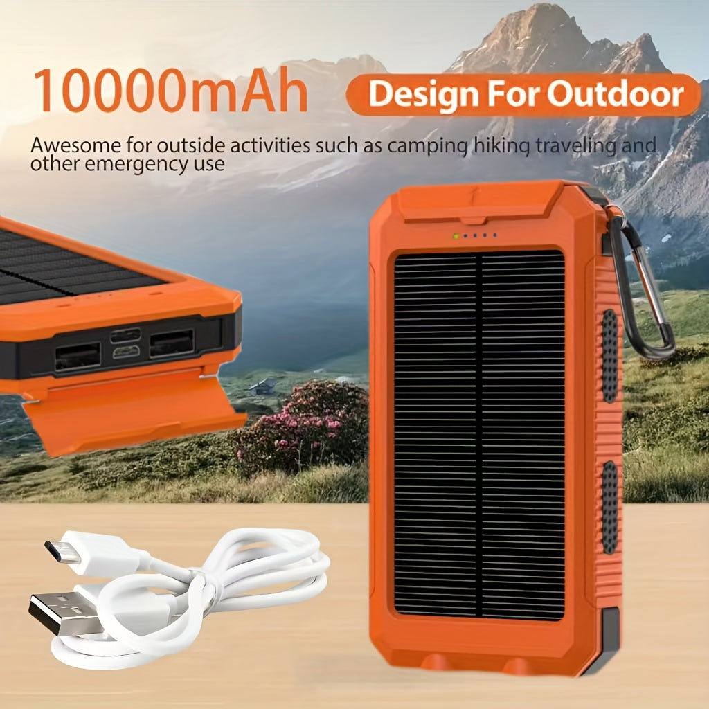 10000mAh/20000mAh Solar Powered Power Bank with Flashlight/USB/Type-C/Micro Interface/compass for Mobile Digital Electronics Devices, Durable and Long-lasting, Travel Camping, LED Flashlight, Hiking Buckle. The Best Gift for