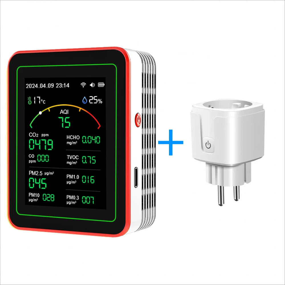 Smart Life 15 in 1 Air Quality Monitor Tuya WiFi PM2.5 Detector CO2 CO TVOC HCHO PM AQI Temperature & Humidity for Home & Office