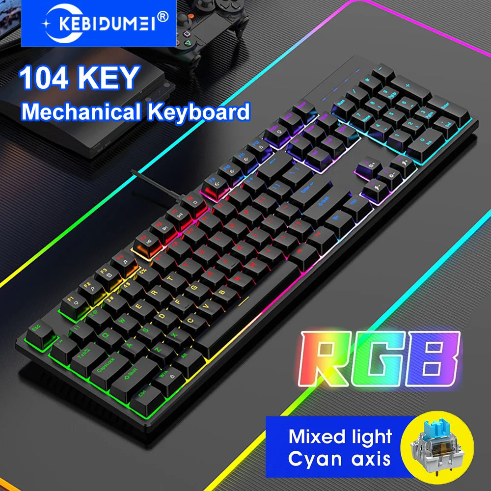 16 RGB Mechanical Keyboard Wired 104Key Gaming Keyboard Esports Keyboard Hot-Swappable Ergonomic Keyboard for PC Laptop Macbook