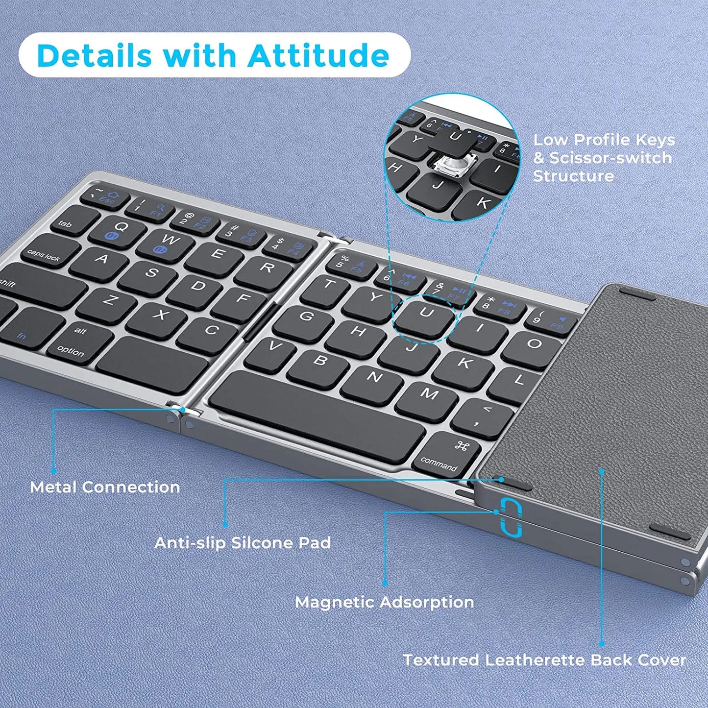 Dual Bluetooth 5.1 Keyboard 3-Folding Mini Keyboard Rechargeable Foldable Keyboard with Touchpad for Windows Android IOS iPad
