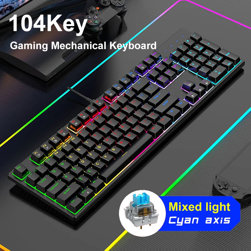 16 RGB Mechanical Keyboard Wired 104Key Gaming Keyboard Esports Keyboard Hot-Swappable Ergonomic Keyboard for PC Laptop Macbook