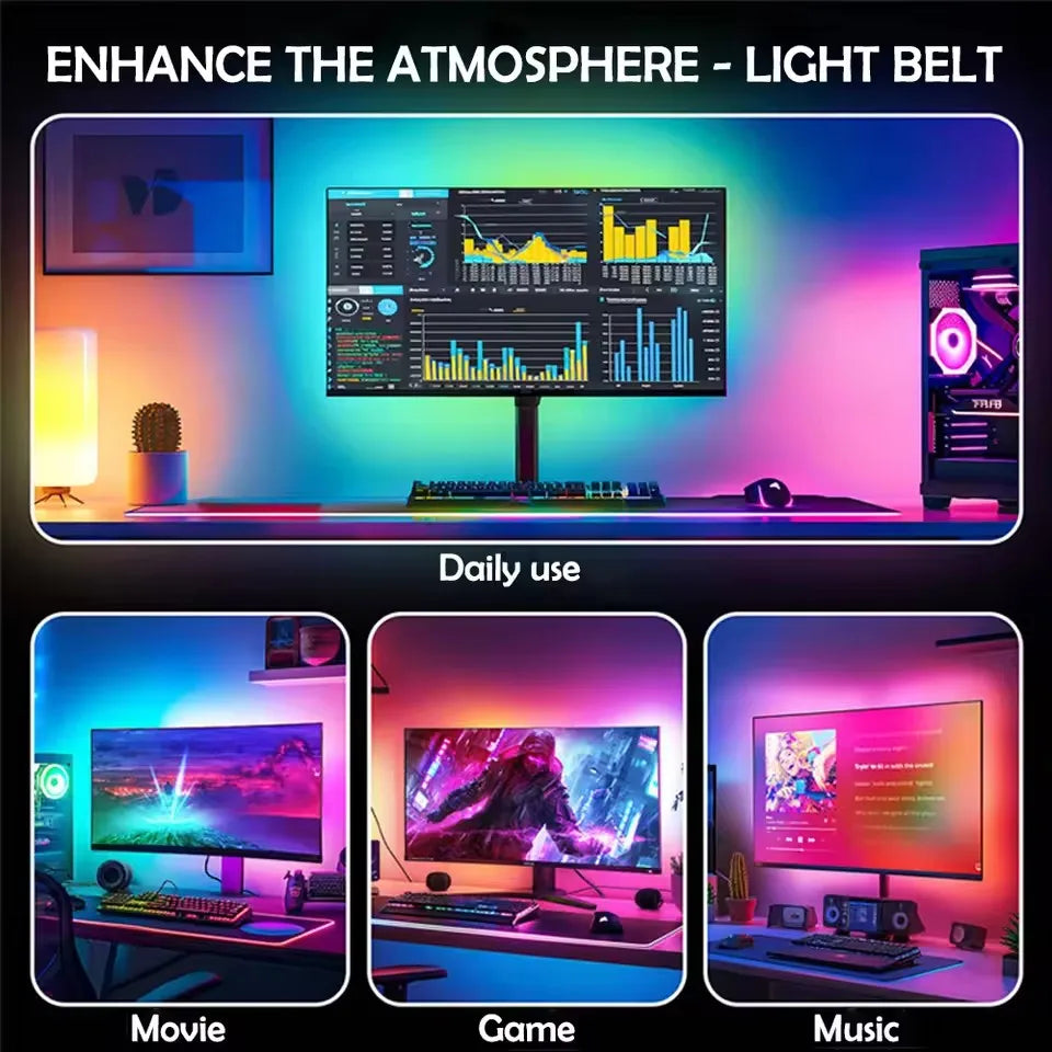 Smart Gaming LED Strip Lights USB PC LED Backlight 24-34 Inch Computer RGB Screen Backlight for Gaming Room Atmosphere Decoratio