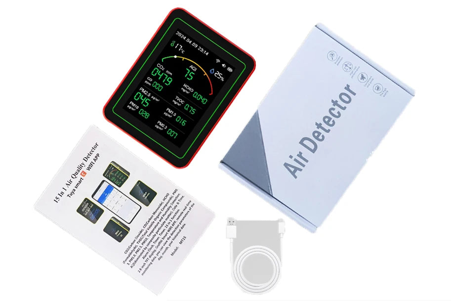 Smart Life 15 in 1 Air Quality Monitor Tuya WiFi PM2.5 Detector CO2 CO TVOC HCHO PM AQI Temperature & Humidity for Home & Office