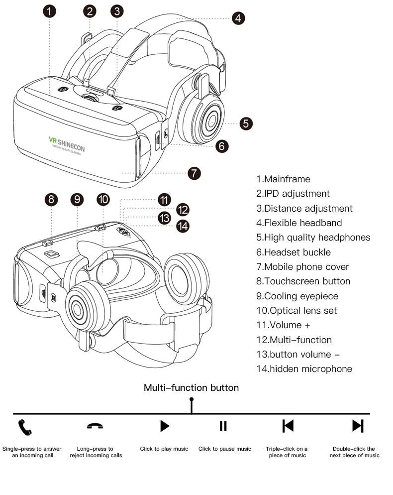 VR Shinecon Casque Headset Virtual Reality Glasses 3D Helmet 3 D For iPhone Android Smart Phone Smartphone Goggles Viar Mobile