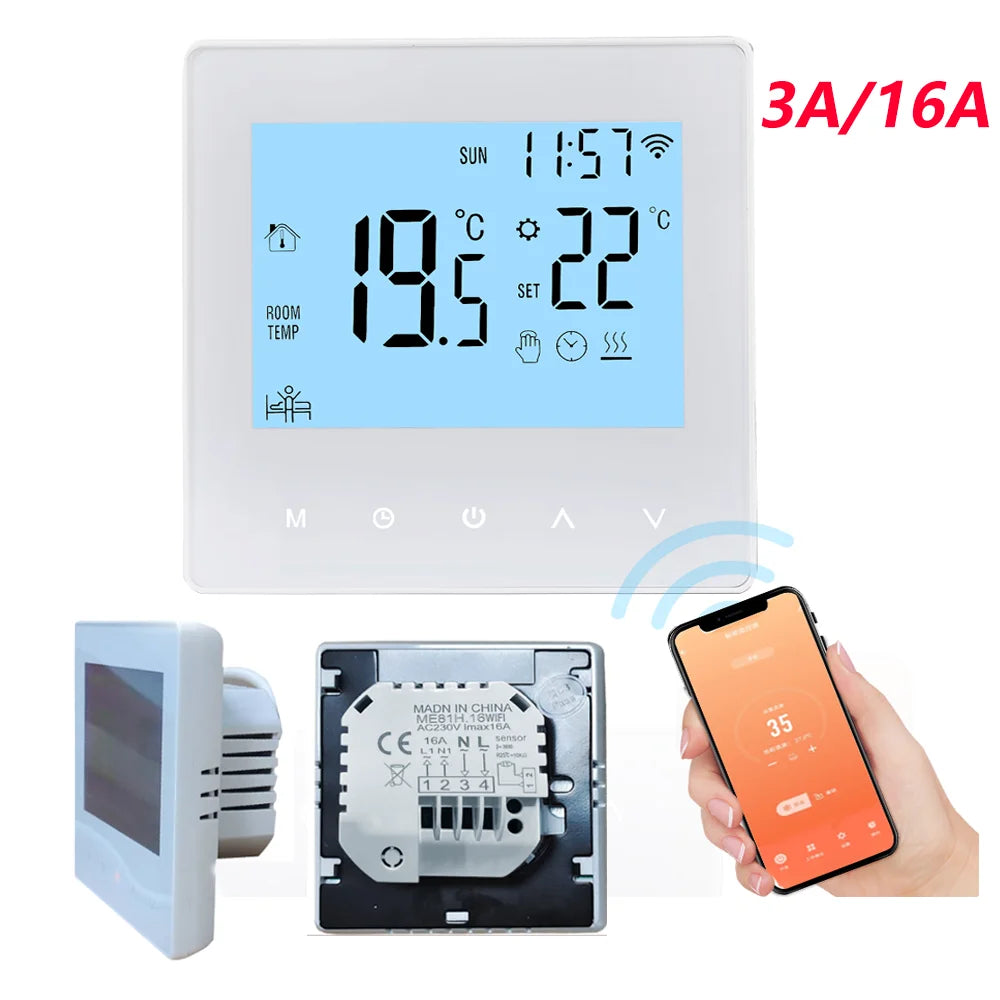 Smart Tuya WiFi Thermostat 3A/16A Digital Programmable Underfloor Heating Temperature Controller Intelligent Wall Thermostat