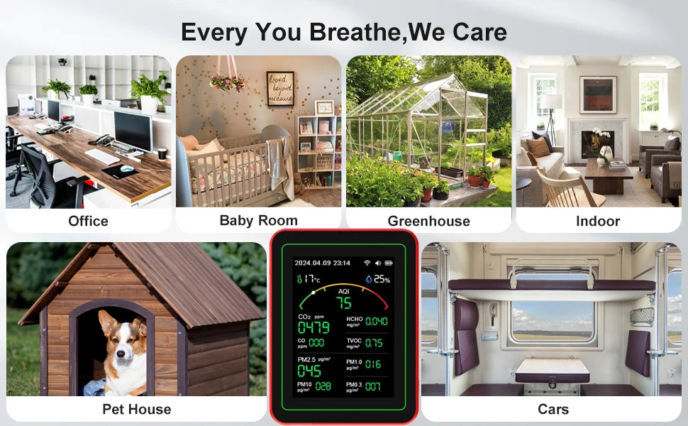 Smart Life 15 in 1 Air Quality Monitor Tuya WiFi PM2.5 Detector CO2 CO TVOC HCHO PM AQI Temperature & Humidity for Home & Office