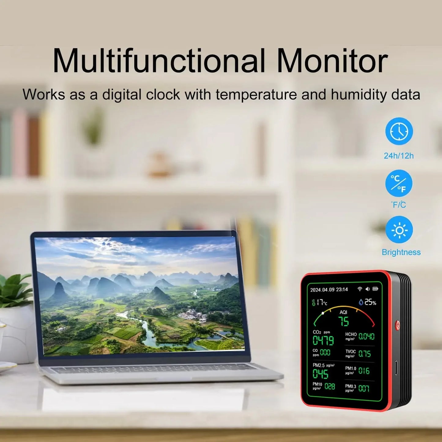 Smart Life 15 in 1 Air Quality Monitor Tuya WiFi PM2.5 Detector CO2 CO TVOC HCHO PM AQI Temperature & Humidity for Home & Office