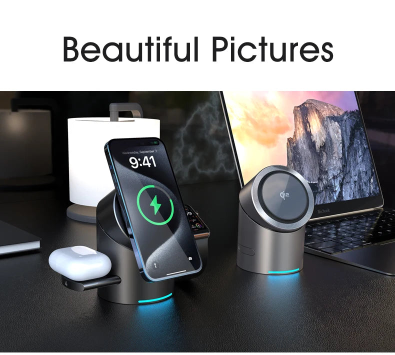 New Truly Qi2 3 In 1 Magsafe Magnetic Touch Button Wireless Charger For Android iPhone iWatch Airpods Fast Charging Dock Station