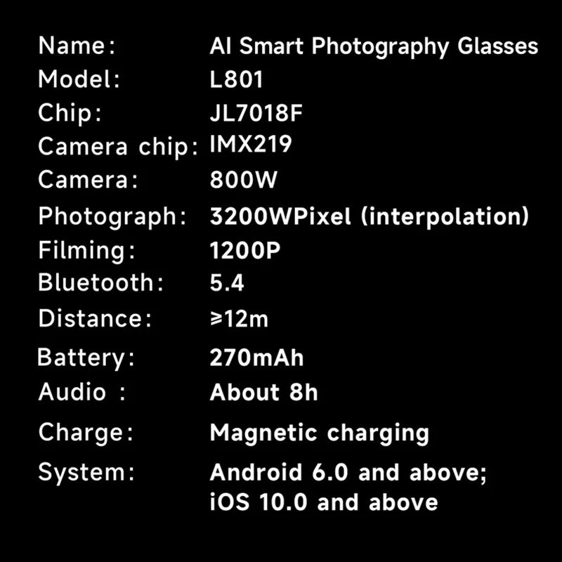 AI Smart Glasses 8 Million Camera Bluetooth Sunglasses Shoot Audio Call Video Music Player Multifunctional Smart Glasses