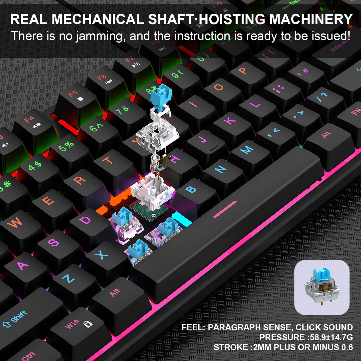 16 RGB Mechanical Keyboard Wired 104Key Gaming Keyboard Esports Keyboard Hot-Swappable Ergonomic Keyboard for PC Laptop Macbook