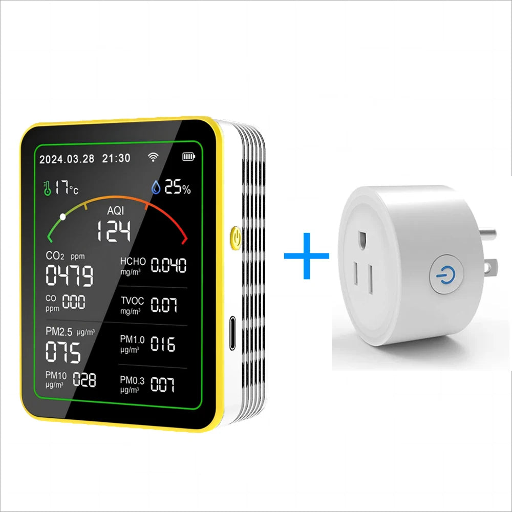 Smart Life 15 in 1 Air Quality Monitor Tuya WiFi PM2.5 Detector CO2 CO TVOC HCHO PM AQI Temperature & Humidity for Home & Office
