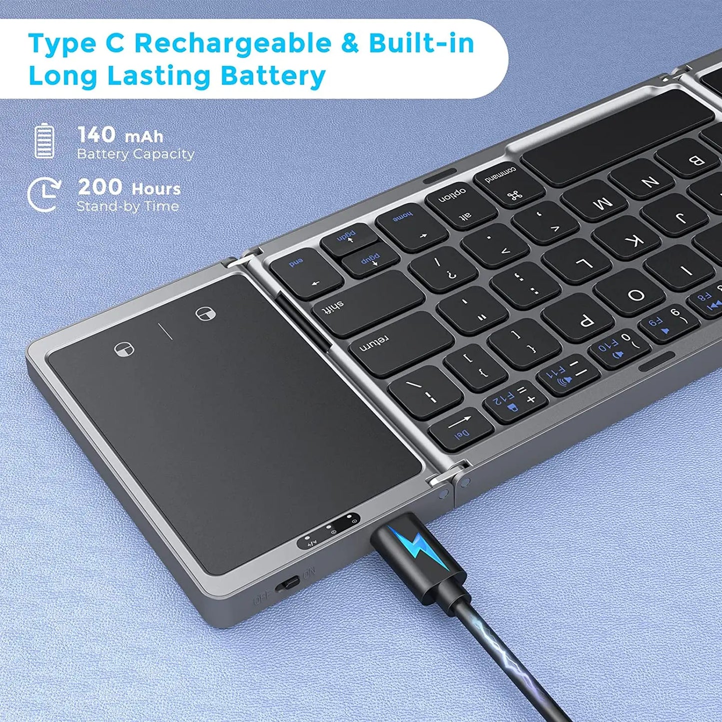 Dual Bluetooth 5.1 Keyboard 3-Folding Mini Keyboard Rechargeable Foldable Keyboard with Touchpad for Windows Android IOS iPad