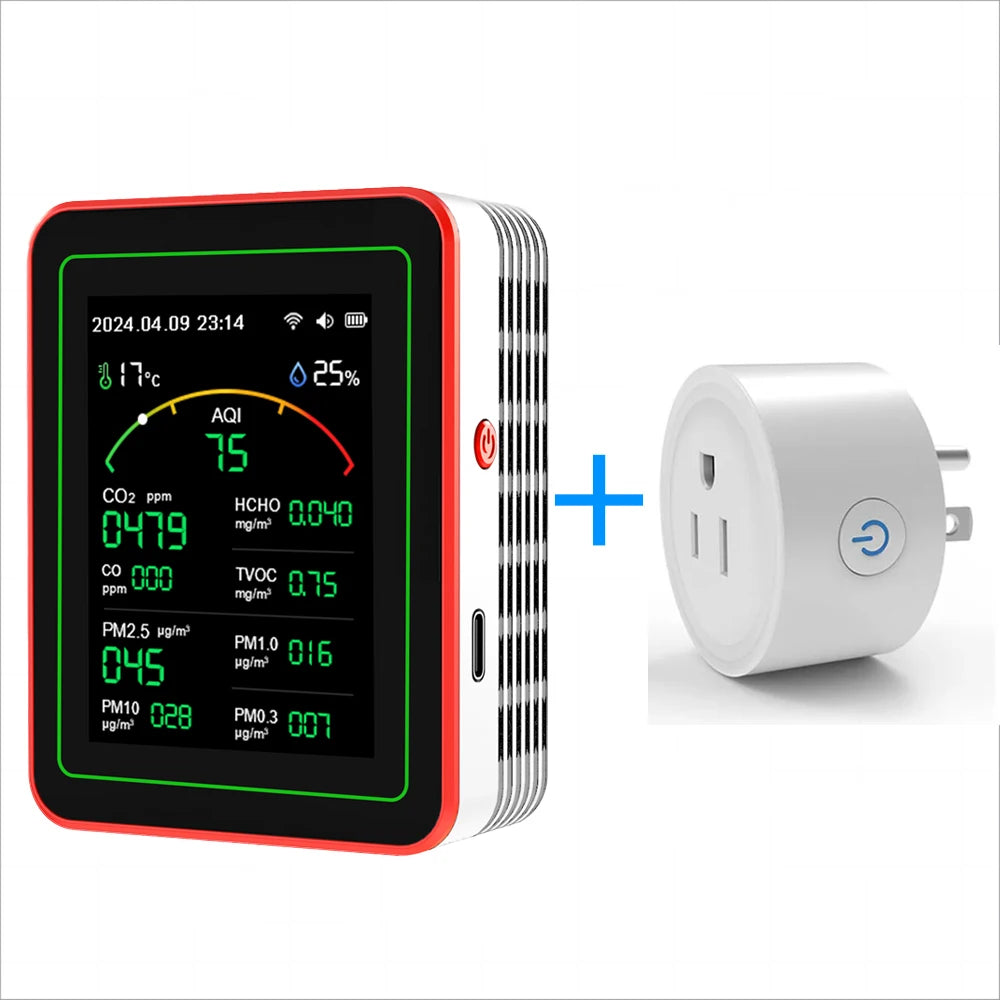 Smart Life 15 in 1 Air Quality Monitor Tuya WiFi PM2.5 Detector CO2 CO TVOC HCHO PM AQI Temperature & Humidity for Home & Office
