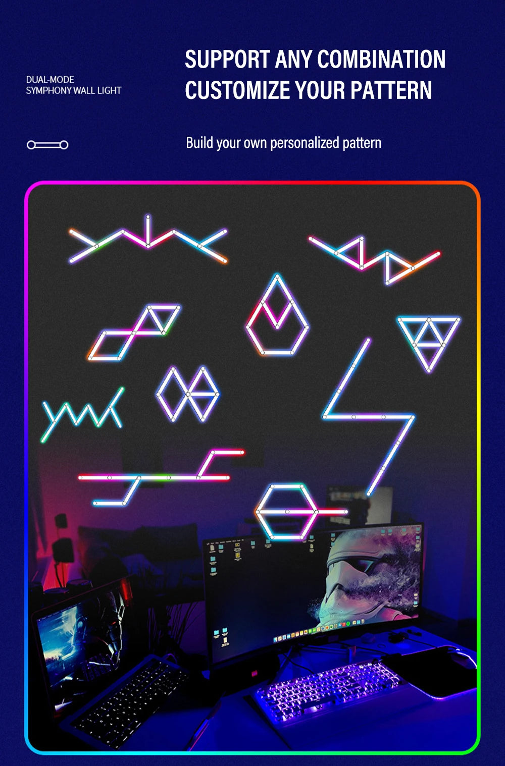 WIFI LED Smart Wall Lamp RGBIC Light Bar DIY Atmosphere Night Light APP Music Rhythm TV Backlight Bedroom Game Room Decoration