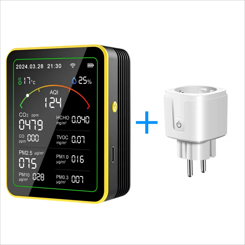 Smart Life 15 in 1 Air Quality Monitor Tuya WiFi PM2.5 Detector CO2 CO TVOC HCHO PM AQI Temperature & Humidity for Home & Office