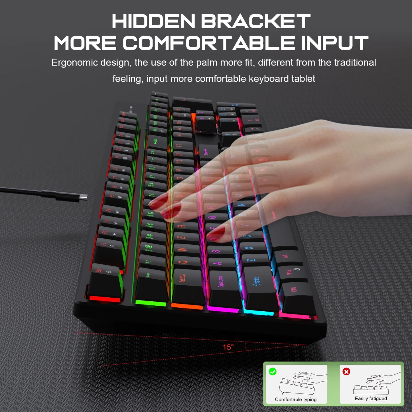 16 RGB Mechanical Keyboard Wired 104Key Gaming Keyboard Esports Keyboard Hot-Swappable Ergonomic Keyboard for PC Laptop Macbook