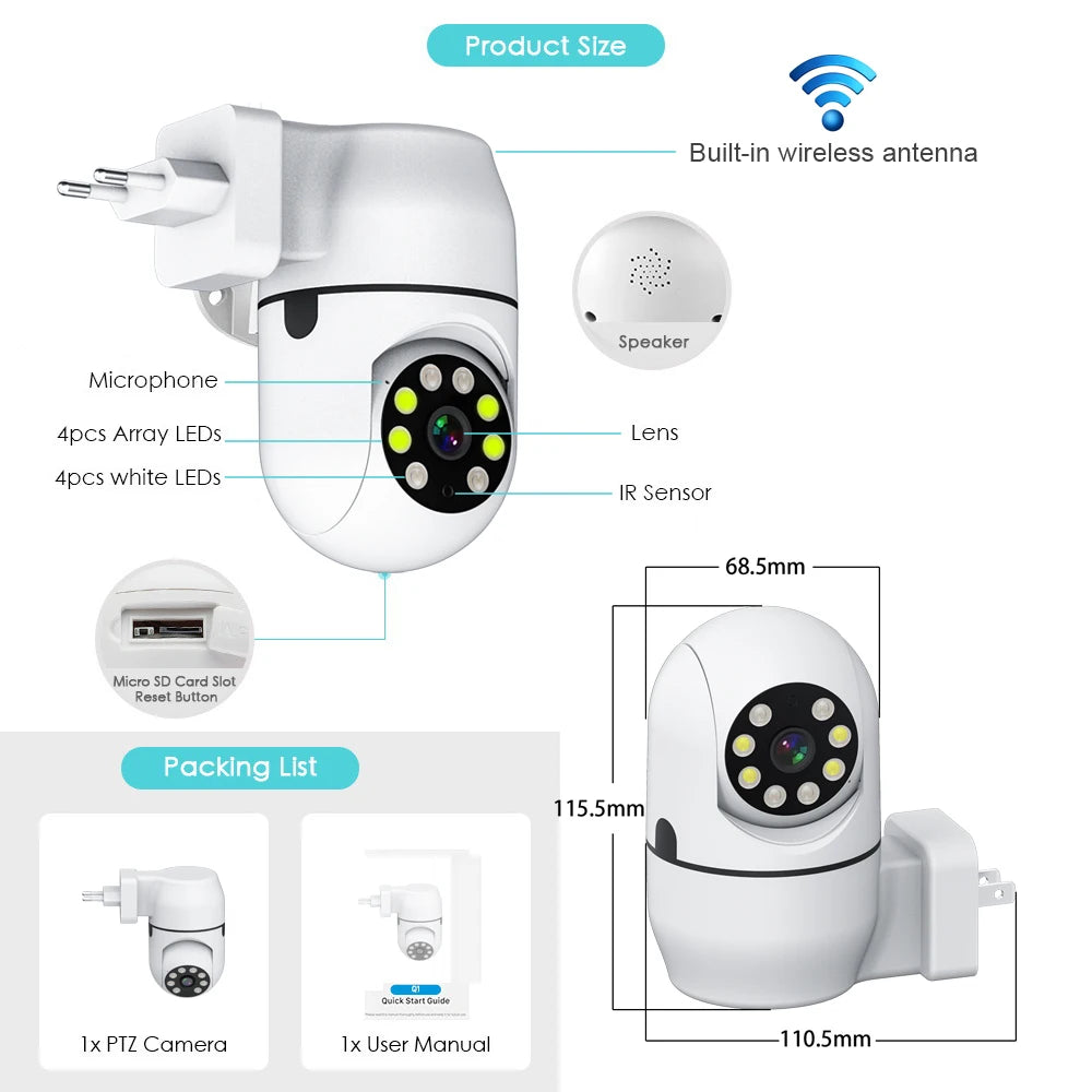 Smart Life Wireless Camera IP HD Tuya Human Auto Tracking Cctv Security Surveillance Color IR Night Vision Indoor Wifi Home Cam