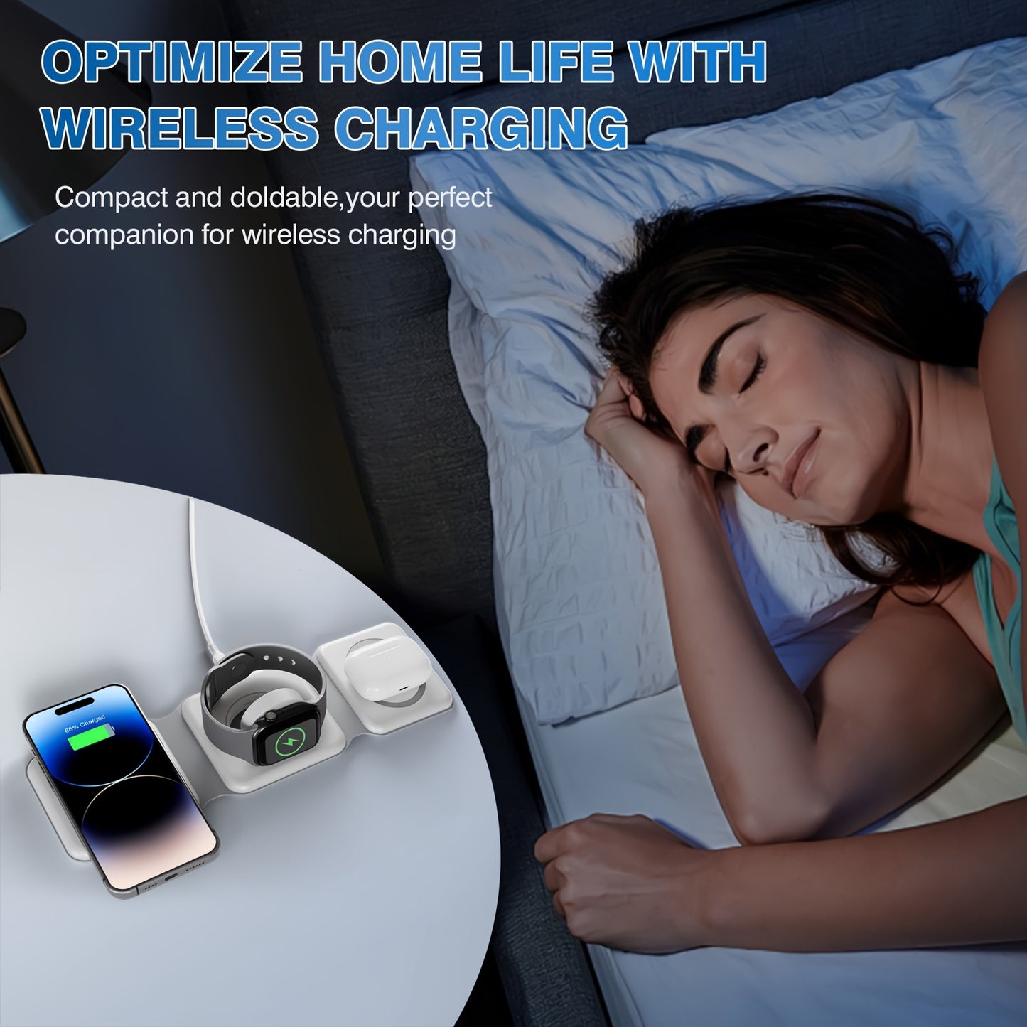 WLPower 3-in-1 Foldable Magnetic Wireless Charger Dock, Multi-Device Charging Station, For Iphone 16 15 14 13 12 11 8 Plus Pro Max Xs, For Airpods 3rd Gen, For IWatch 9 8 7 6 5 4 3 2 SE Ultra, For Samsung Galaxy S8 & S9, S20