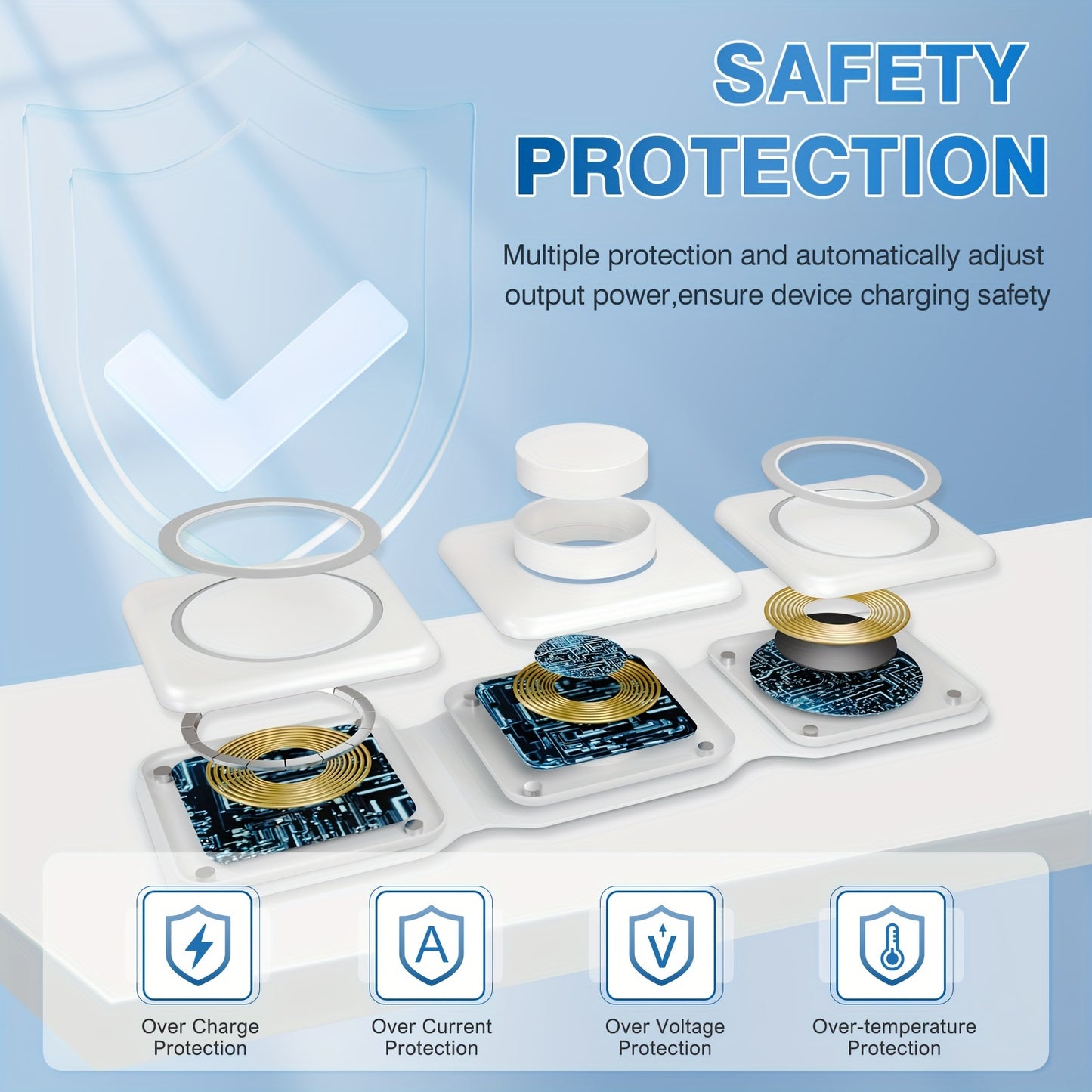 WLPower 3-in-1 Foldable Magnetic Wireless Charger Dock, Multi-Device Charging Station, For Iphone 16 15 14 13 12 11 8 Plus Pro Max Xs, For Airpods 3rd Gen, For IWatch 9 8 7 6 5 4 3 2 SE Ultra, For Samsung Galaxy S8 & S9, S20